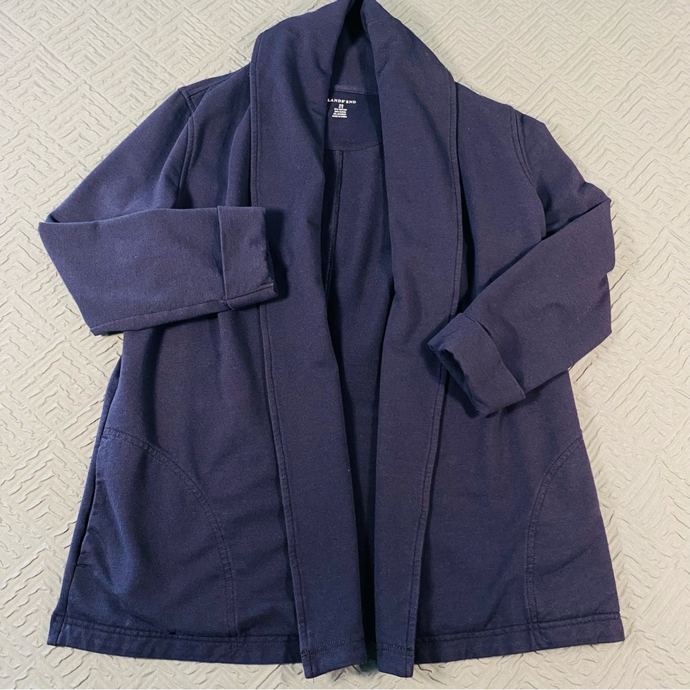 Land’s End Navy Blue Cotton Blend Knit Jacket Size XS
